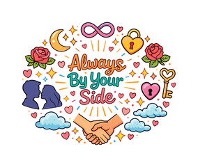 Always By Your Side. Hand drawn illustration of Always By Your Side. infinity heart, clasped