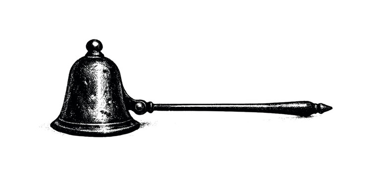 Antique Candle Snuffer. Single antique candle snuffer centered and slightly oversized, bell-shaped metal head