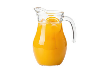 A glass pitcher filled with orange juice featuring a transparent background