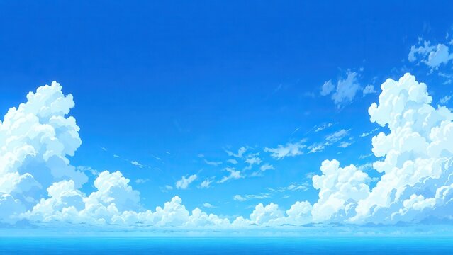青空と海に広がる入道雲 夏の爽やか風景イラスト