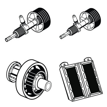 Fuel Injector Nozzle and Engine Control Unit ECU Vector Icons