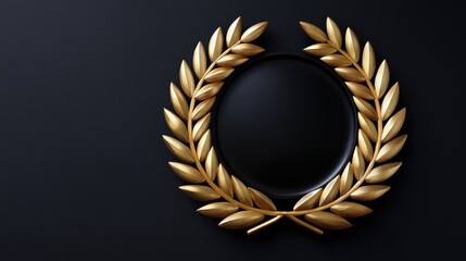 Golden laurel wreath with a blank center for awards or achievements on a dark background, perfect for celebrating accomplishments and recognition