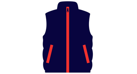 Navy blue sleeveless jacket with red zipper and pockets graphic. © Abhinaya Project
