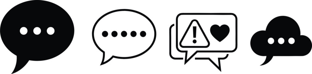 Fototapeta premium Chat speech bubble icons with typing dots notification and heart isolated on white background vector illustration