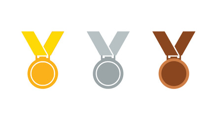 Three medals with different colors and ribbons.