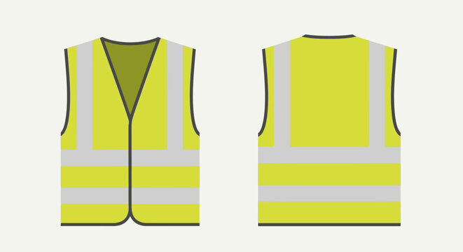Yellow reflective safety vest front and back view illustration.