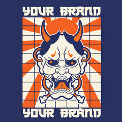 Obraz premium Japanese Demon Oni Mask Logo Design vector illustration 