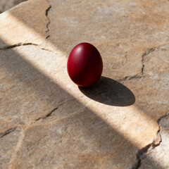 Minimal Orthodox Easter concept with red egg and long shadow