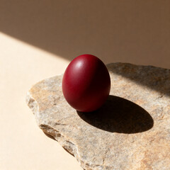 Minimal Orthodox Easter concept with red egg and long shadow