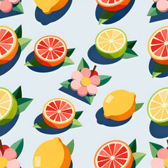 fruit pattern with lemons grapefruits and flowers