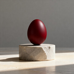 Luxury Orthodox Easter background with red egg on stone pedestal