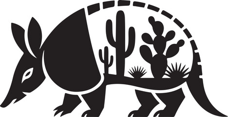 Armadillo Silhouette with Desert Cactus Inside