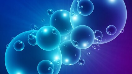 Blue and purple gradient background with shiny translucent bubbles of various sizes