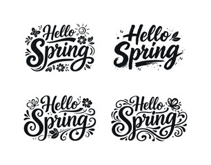 Fototapeta premium Hello Spring. Set lettering. 4 harmonious lettering variations of the same emblematic concept, each with