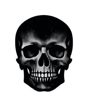 Halftone Skull Silhouette. Skull illustrated as a stark ink silhouette with subtle internal detail revealed