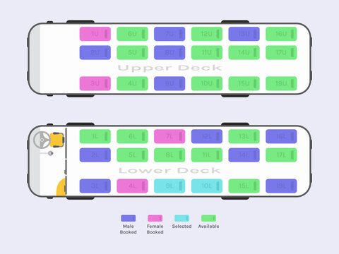 Online Sleeper Coach Bus Seat Booking Concept with Seat Map Layout Vector Illustration for Ticket Reservation UI Interface