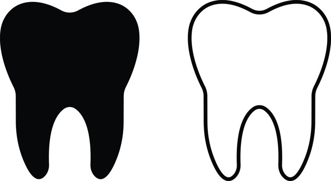 Black flat line teeth vector set collection group with dental tooth silhouette and outline icons, medical healthcare dentistry symbol isolated on transparent background, editable minimalist design