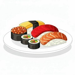 sushi  and rolls on a plate illustration 