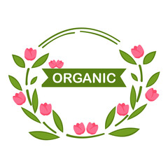 Organic floral wreath badge vector
