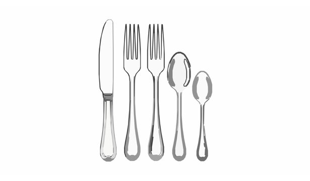 Elegant silver cutlery set knife fork and spoons decorative black outline luxury dining vector illustration