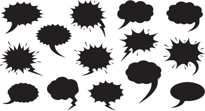 Collection of black speech bubbles on white background various