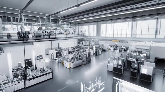 Modern automated manufacturing facility integrating advanced robotics and a responsive digital interface, streamlining production processes and enhancing efficiency in a smart industrial environment