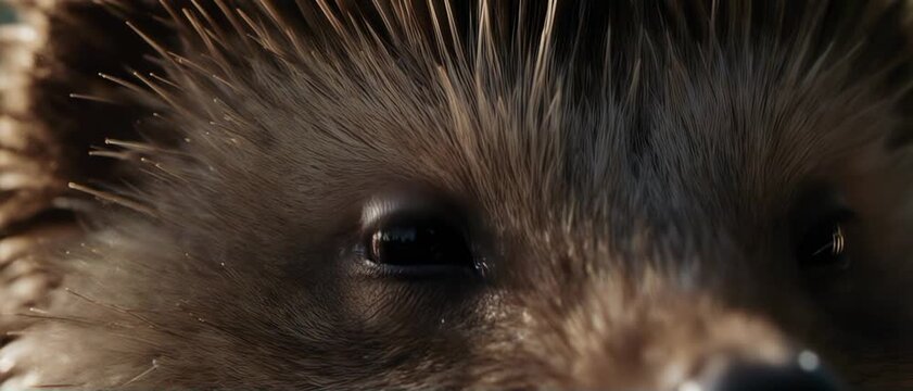 慎重で控えめな感情を映すハリネズミの瞳の超解像マクロ表現