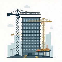 Construction Site with Cranes and Building.