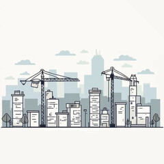 Construction Site with Cranes and Buildings.