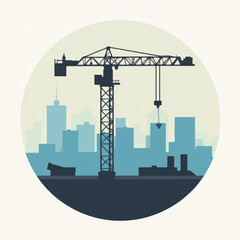 Crane Silhouette Against City Skyline Illustration.