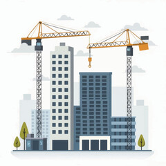 Cranes Over Buildings Under Construction Site.