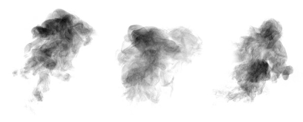set abstract black smoke isolated on a white background. concept of texture mist, fog effect, and...