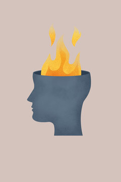 Profile illustration of head with flames