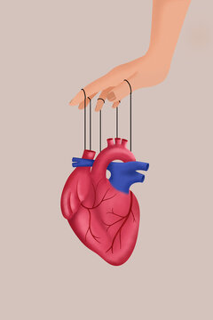 Heart illustration with hand acting as puppet master