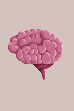 Stylized illustration of a pink brain on beige background