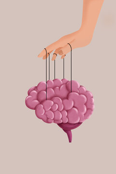 Hand controlling brain illustration
