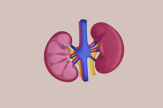 Kidney illustration with colorful artery and vein details