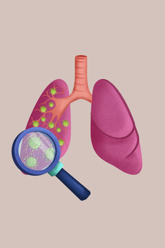 Lung illustration with magnified virus detail