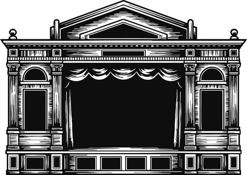 Ornate classic theater stage with proscenium arch and decorative architectural details
