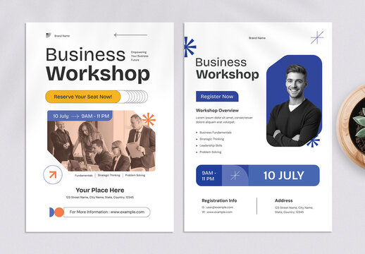 Blue and Yellow Modern Business Workshop Flyer Template
