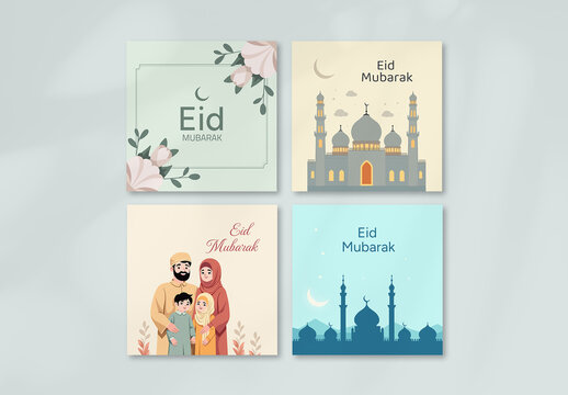 Modern Minimal Pastel Eid Mubarak Social Media Post Collection