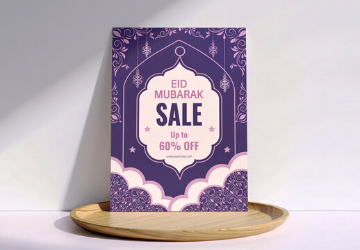 Elegant Purple Eid Mubarak Sale Flyer with Illustration