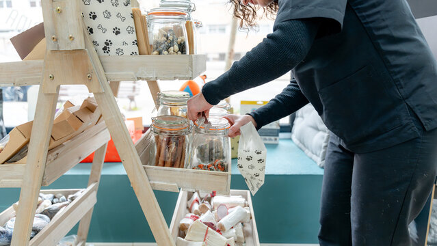 Dog grooming salon with treats and supplies