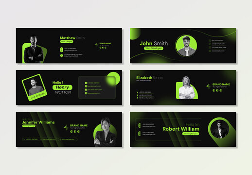 Modern Dark Email Signature UI Kit Template with Neon Green