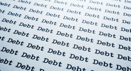 Fototapeta premium Pattern of the word 'Debt' conveys the challenges of financial burdens and economic difficulties