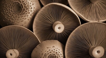 Naklejka premium Natural Geometry: Close-Up Pattern of Earthy Mushroom Gills