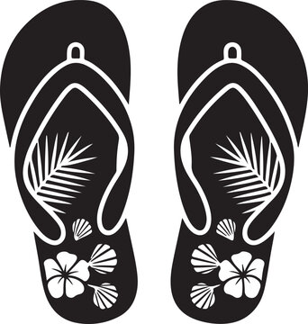 Flip flops vector illustration with tropical hibiscus and palm leaf
