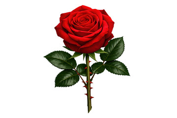 Naklejka premium Red rose flower with green leaves and thorns symbolizing love, romance, and passion on transparent background