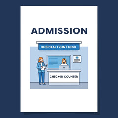 Hospital Admission Illustration Featuring Healthcare Professionals and Information Desk for