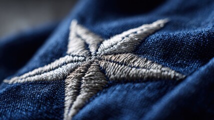 Elegant Embroidered Star on Fabric Background, Representing Achievement, Quality, and Symbolism in Design